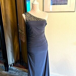 Beaded Shoulder Cocktail Gown